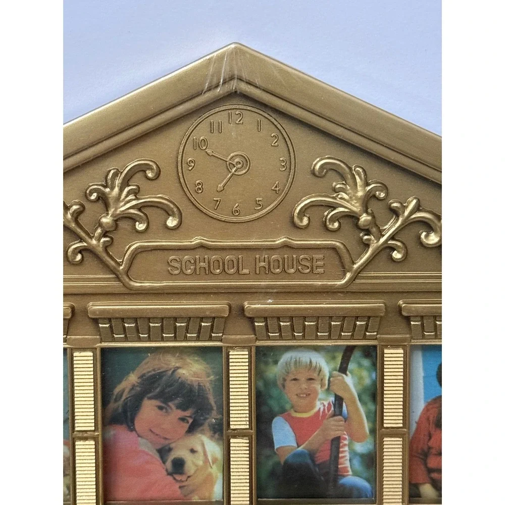Vintage Gold Schoolhouse Plasti K-12 School Years Multi Photo Collage Frame New